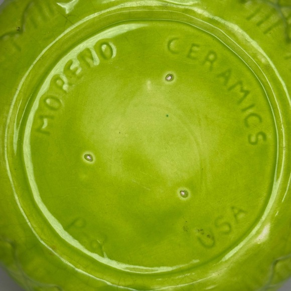 Moreno Ceramics Vintage Green Cracked Glaze Low Bowl Planter Dish USA MCM Retro - Picture 5 of 10